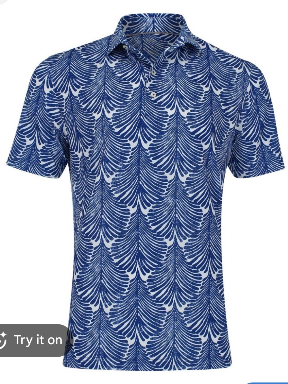 Johnnie-O Polo Shirt Mens LARGE Blue Palm leaf Golf Performance Jersey Knit